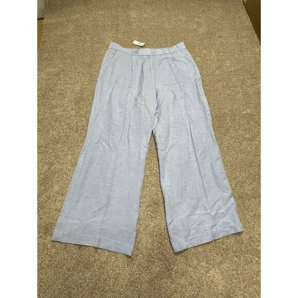 Loft wide leg trouser womens size 14 high rise blue linen blend pants nwt - Picture 3 of 12